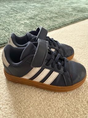 adidas Kids Navy and White Sneaker with Gum Outsole